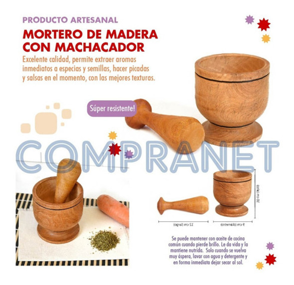 Mortero De Madera Algarrobo, Con Machacador - 11617 1