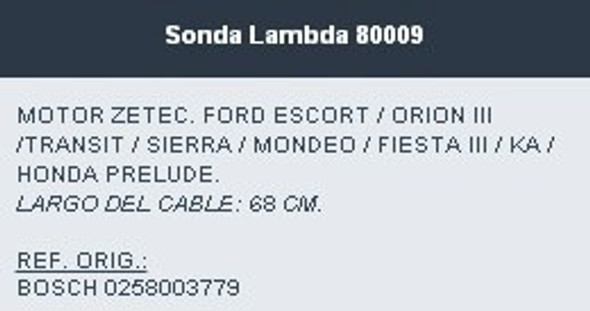 80009 Sonda Lambda Ford Escort Fiesta Ka Mondeo Vw Gol 68cm 1