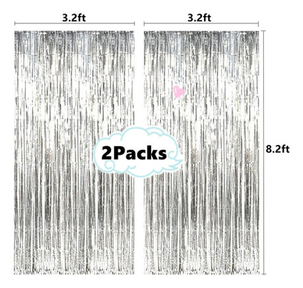 Cortinas Con Flecos I-chony, Plateado Brillante, Metalizado, 1