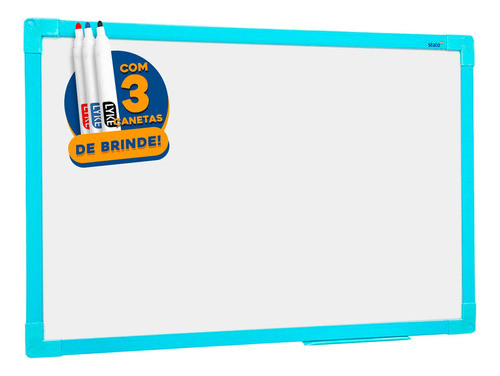 Lousa Quadro Branco 60x80 Cm Moldura Soft Azul + 3 Canetas 0