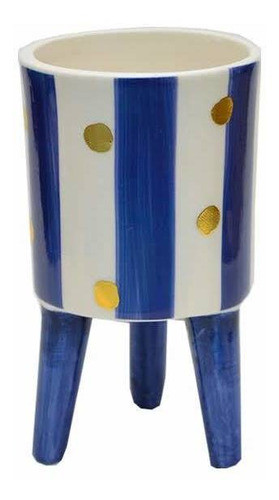 Dupla Cachepot Para Planta Tripé Vermelho E Azul Listrado 1