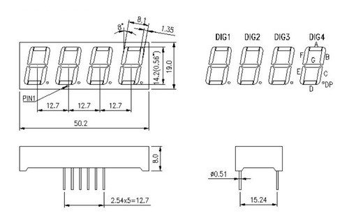 10x Display Led 7 Segmentos 4 Digitos Vermelho 0,56  Catodo 1