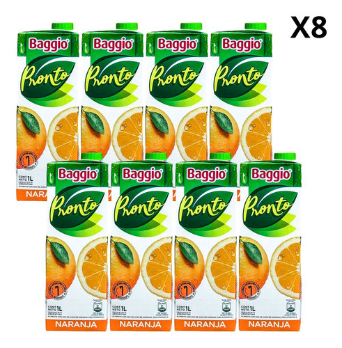 Pack Jugo Baggio Pronto Naranja 1l X8 0
