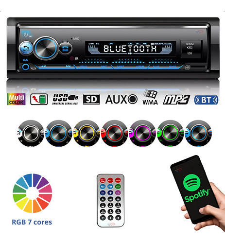 Som Automotivo Bluetooth Potente Saida Subwoofer 7 Cores Rgb 1