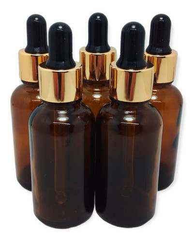 Pack X10 Frasco 30cc Botella Vidrio Ámbar 30ml Gotero Dorado 0
