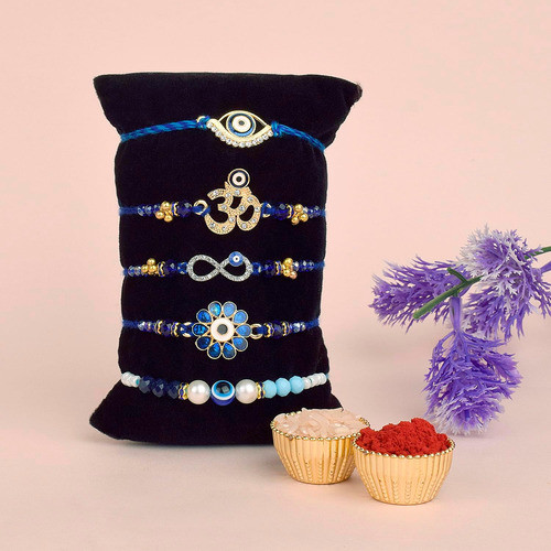 Conjunto De 5 Rakhi Tradicionales Para Hermano Con Plato 1