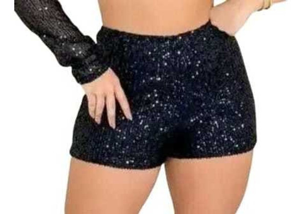 Shorts Feminino Cintura Alta Plus Size Em Paetê Curto Brilho 1