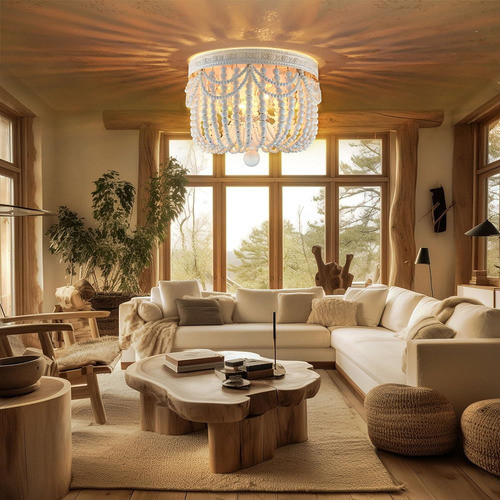 Lámpara De Araña Con Cuentas De Madera, Lámpara De Techo De 1