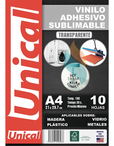 Vinilo Autoadhesivo Sublimable A4 Transparente X10 Hojas 0