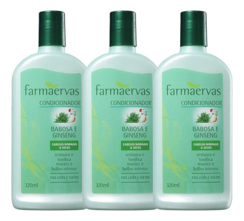 Kit 3 Condicionadores 320ml Babosa E Ginseng Farmaervas 0