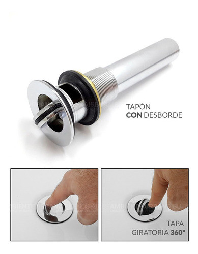 Tapon Para Bachas Con Desborde Desague Bronce Tapa 360º Crom 1