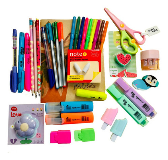 Kit Papelaria Fofa Tamanho P 25 Itens Diversos 0 Kit Papelaria Fofa Tamanho P 25 Itens Diversos 0