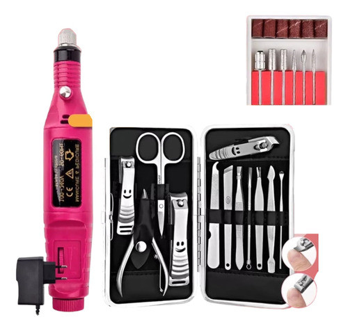 Torno Eléctrico + Set Manicuria + 6 Fresas Diamantadas Uñas 0
