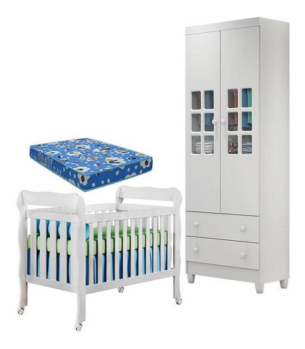 Berço Americano Lila E Guarda Roupa Mariah 2 Portas Branco 0