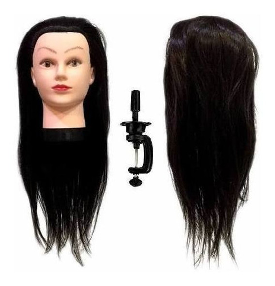 Cabeza Práctica Pelo Natural 70% Peluquería Larga 50 Soporte 0