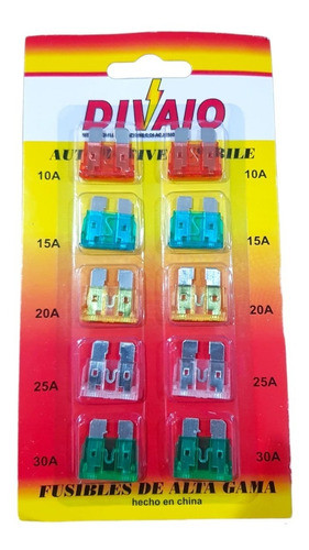 Kit Blister 10 Fusibles Planos Surtidos Auto Camion T105s 0