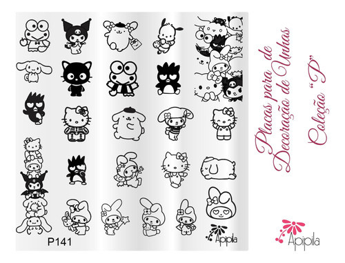 Placa  Carimbo Decoração Unhas Apipila P140 Hello Kitty 1