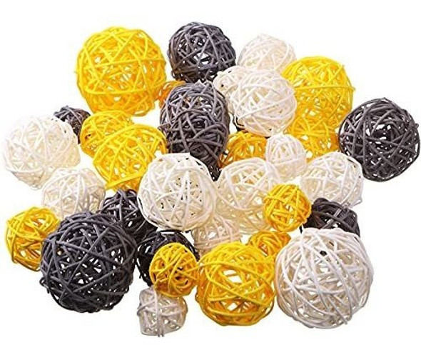 Esferas Decorativas De Ratan 36u. 4 Tamaños, Amarillo Gris B 0 Esferas Decorativas De Ratan 36u. 4 Tamaños, Amarillo Gris B 0