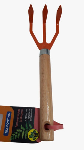 Rastrillo Metalico Con Mango De Madera 3 Dientes Tramontina 1