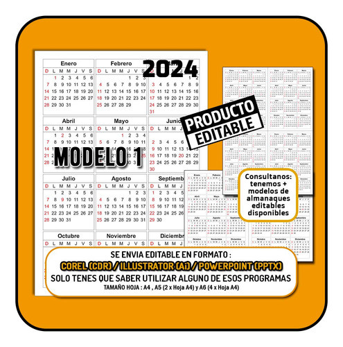 Kit Imprimible Plantilla Almanaque Modelo 1 Editable Vector 0