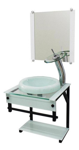 Gabinete De Vidro 40cm Apx Com Cuba Chapeu Branco 0