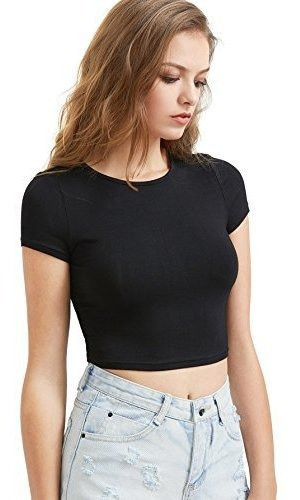 Sweatyrocks Top Basico De Manga Corta Con Cuello Redondo Pa 1