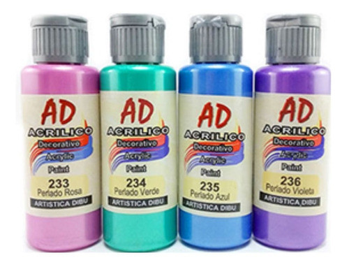 2 Pinturas Decorativas Metalizadas Ad 60ml Para Manualidades 0