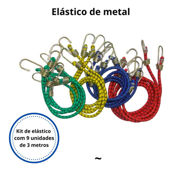 Extensor 3 Metros Flexível Elástico 9 Unidades Gancho Metal 1