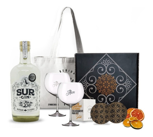 Kit Regalo Gin Sur Box + 2 Copas Transparentes Grabadas 0