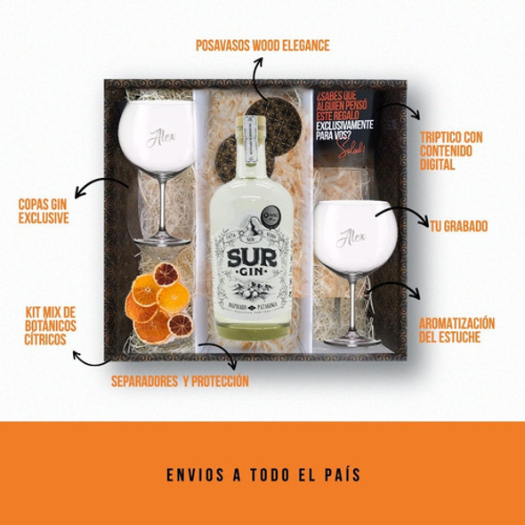 Kit Regalo Gin Sur Box + 2 Copas Transparentes Grabadas 1