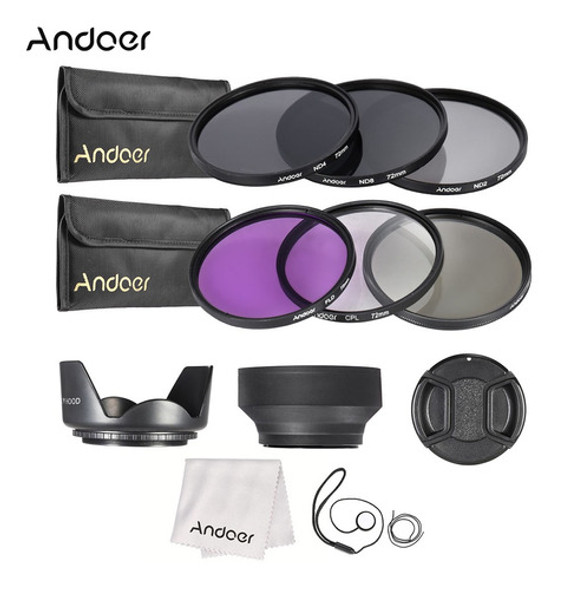 Andoer 72mm Kit Filtro Lente Uv+cpl+fld+nd (nd2 Nd4 Nd8) Com 0