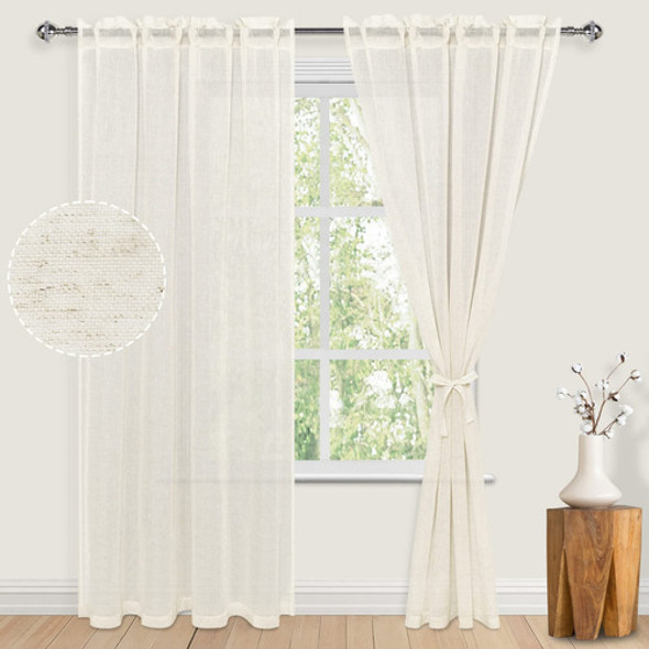 Jiuzhen Cortinas Traslcidas De Lino Natural De 96 Pulgadas D 0