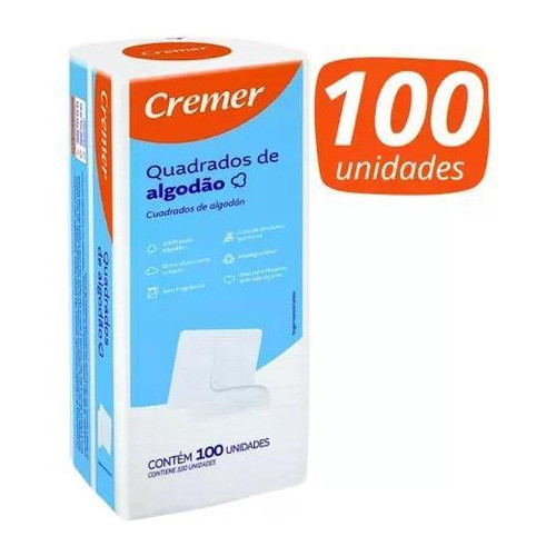 Algodão Quadrado Cremer 100 Unidades - Absorvente E Macio 1