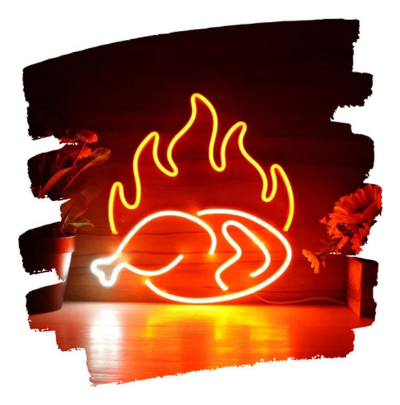 Cartel Pollo En Llamas Neon Led Acrilico Transparente 0