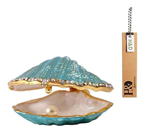 H Y D Metal Glass Trinket Box Ring Holder Pequeño Seashell 0