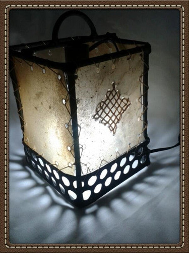 Lampara Farol Para Mesa En Hierro Y Lonja Oferta !!! 1