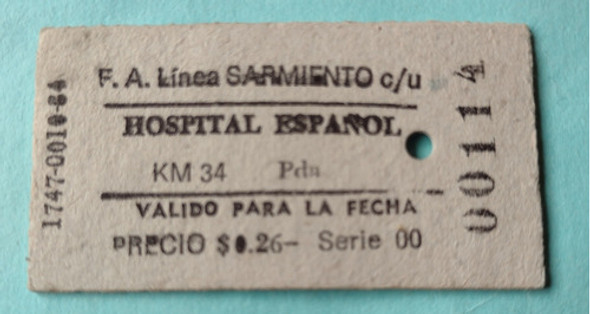 Boleto Ferrocarril Sarmiento Estación Hospital Español 0 Boleto Ferrocarril Sarmiento Estación Hospital Español 0