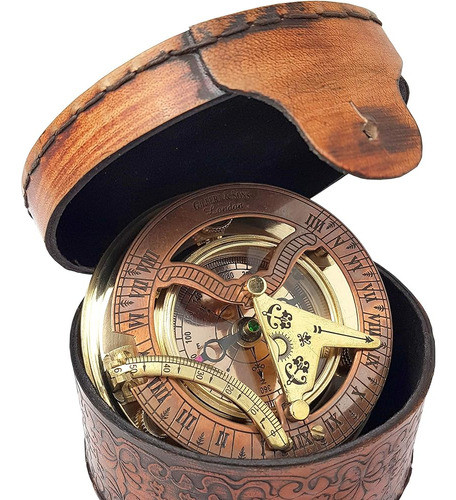 ~? Náutica De Latón - Brújula De Reloj De Sol De Latón Antig 0