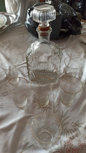 Botellón Y  6 Vasos Antiguos Unicos Estado Decada Del 60 0