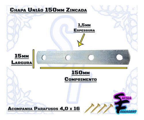 10 X Suporte Chapa União Reta Junção De Aço 150mm Zincada 1