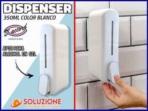 Dispenser Blanco 350ml Alcohol En Gel, Jabón,shampoo Daccord 1