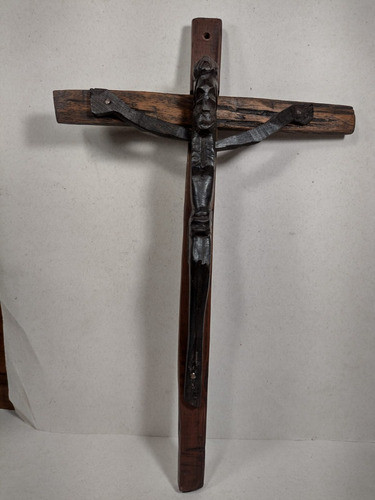 Antigo Crucifixo Em Madeira Com Cristo - C 10440 1