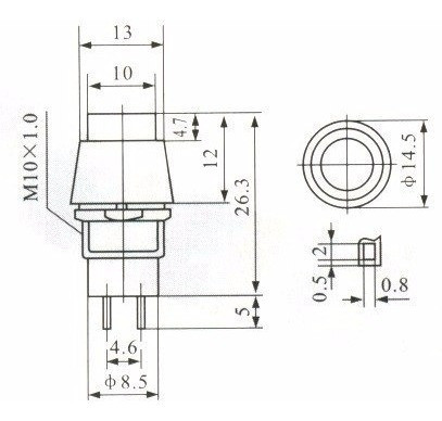 5 Peças - Chave Botão Redondo Na Sem Trava Preta Pbs-11b 1