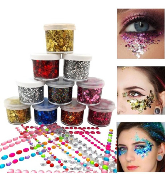Party Box Bar Kit Glitter Gel + Strass Autoadhesivo Makeup 0