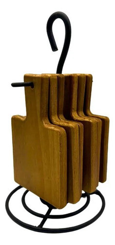 Conjunto 06 Mini Tabuas Madeira Com Suporte 1