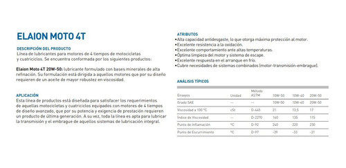Aceite Ypf Elaion Moto 4 Tiempos 20w50 1