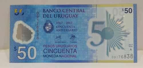 Antiguo Billete 50 Pesos Uruguay 2017 Conmemorativo Pick 100 0