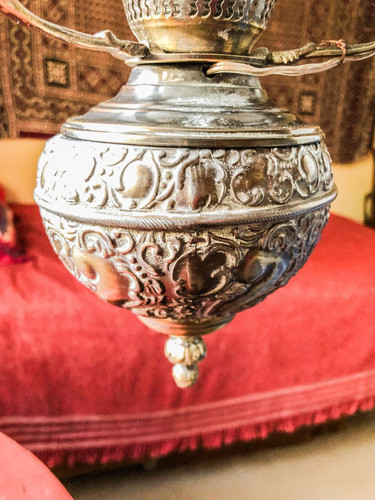 Araña Quinqué De Bronce Antigua 1