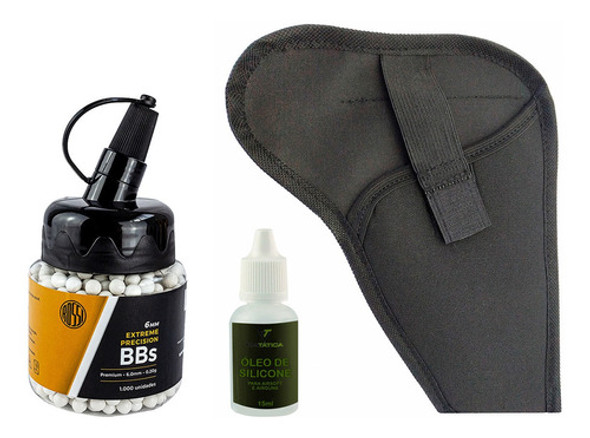 Bolinhas Airsoft 6mm 0.20g Rossi 1000un + Coldre + Silicone 0
