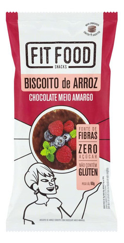 3 Biscoito Arroz Chocolate Amargo Zero Açúcar Fit Food 60g 1